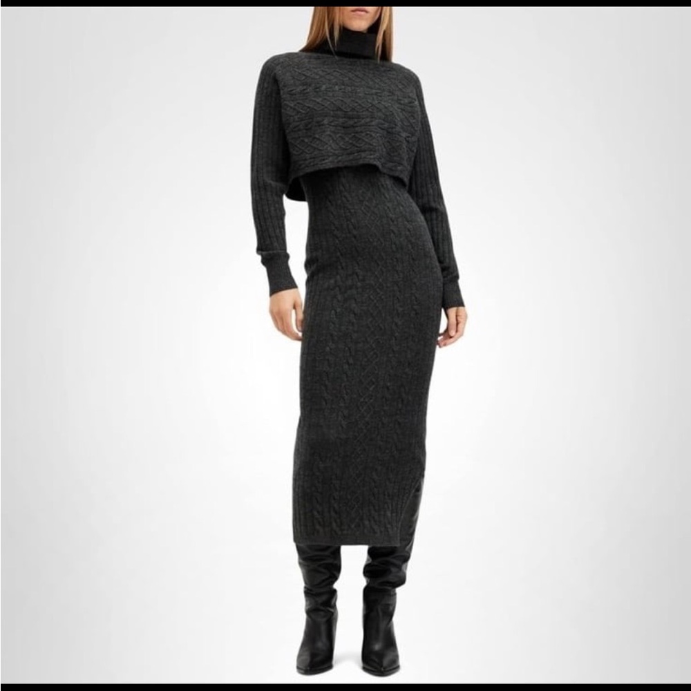 All Saints Cinder Black Knit 2 in 1 Dress